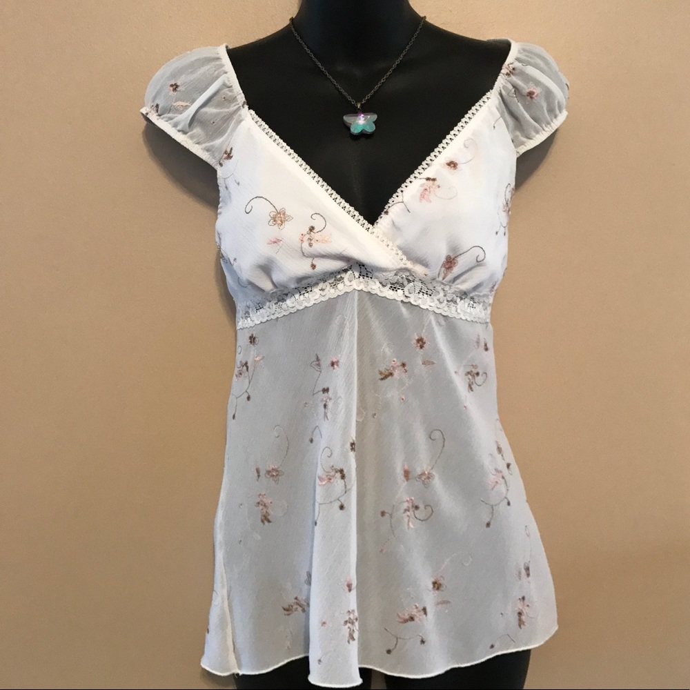 Sheer Embroidered Tee